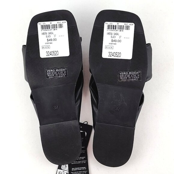 Vero Moda Black Twist Square Toe Slides Sandals Faux Leather Size 6 - Picture 7 of 11